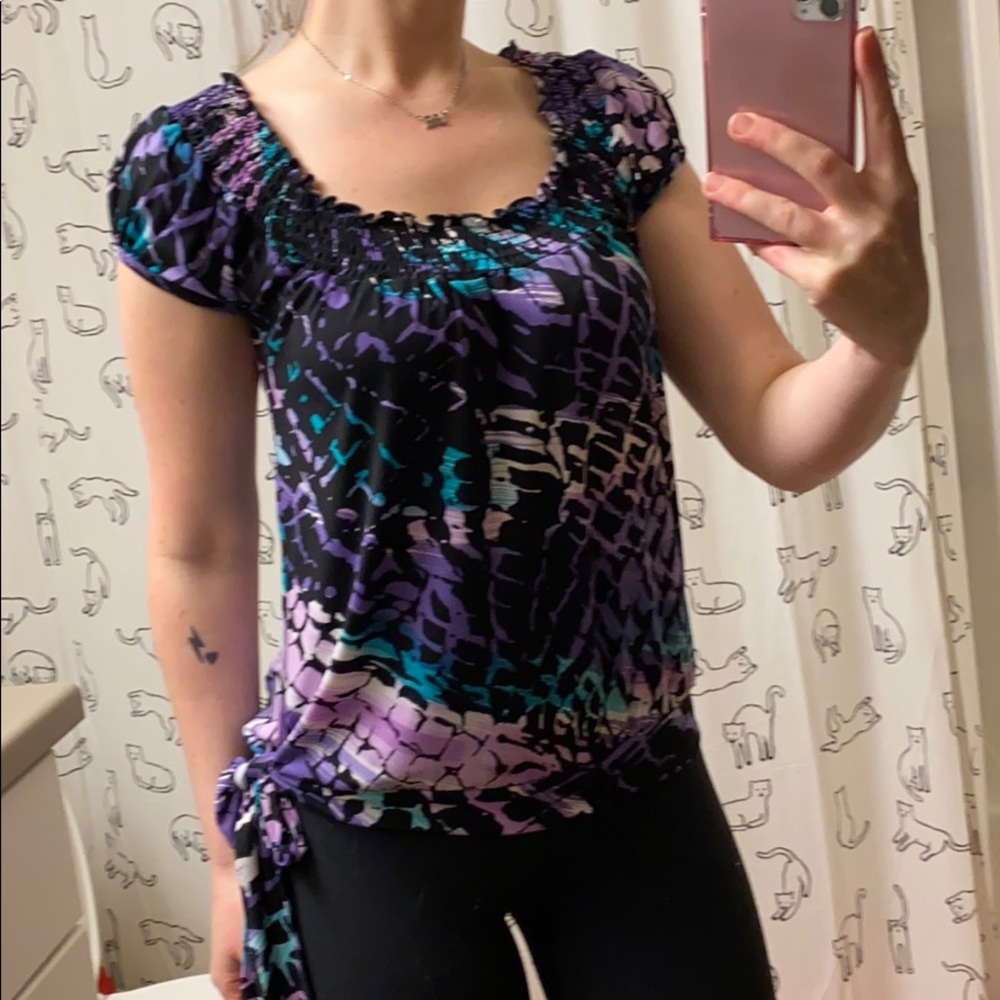 Heart Soul • Y2K Vintage Business Casual Side Tie Geometric Print Blouse